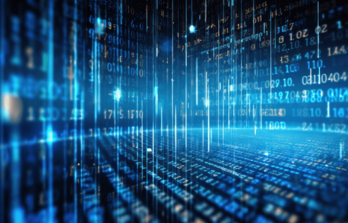 Visualization of data bytes in cyberspace.