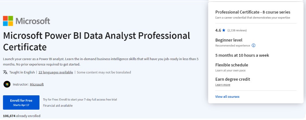 Microsoft Power BI Data Analyst Professional Certificate.