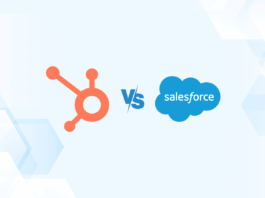 Versus graphic featuring the logos of HubSpot and Salesforce.