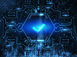 Blue virtual check mark on virtual circuit grid.